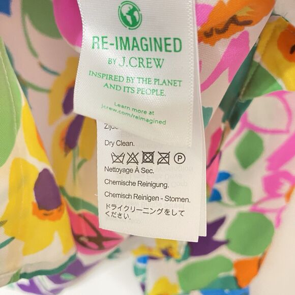 J Crew Collection Silk Blouse Shirt 10 Multicolor Floral Button Up Glam Cottage - Picture 8 of 9